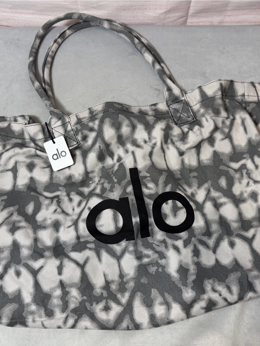 ALO Yoga Gray Tie-Dye Canvas Tote with Black Logo
